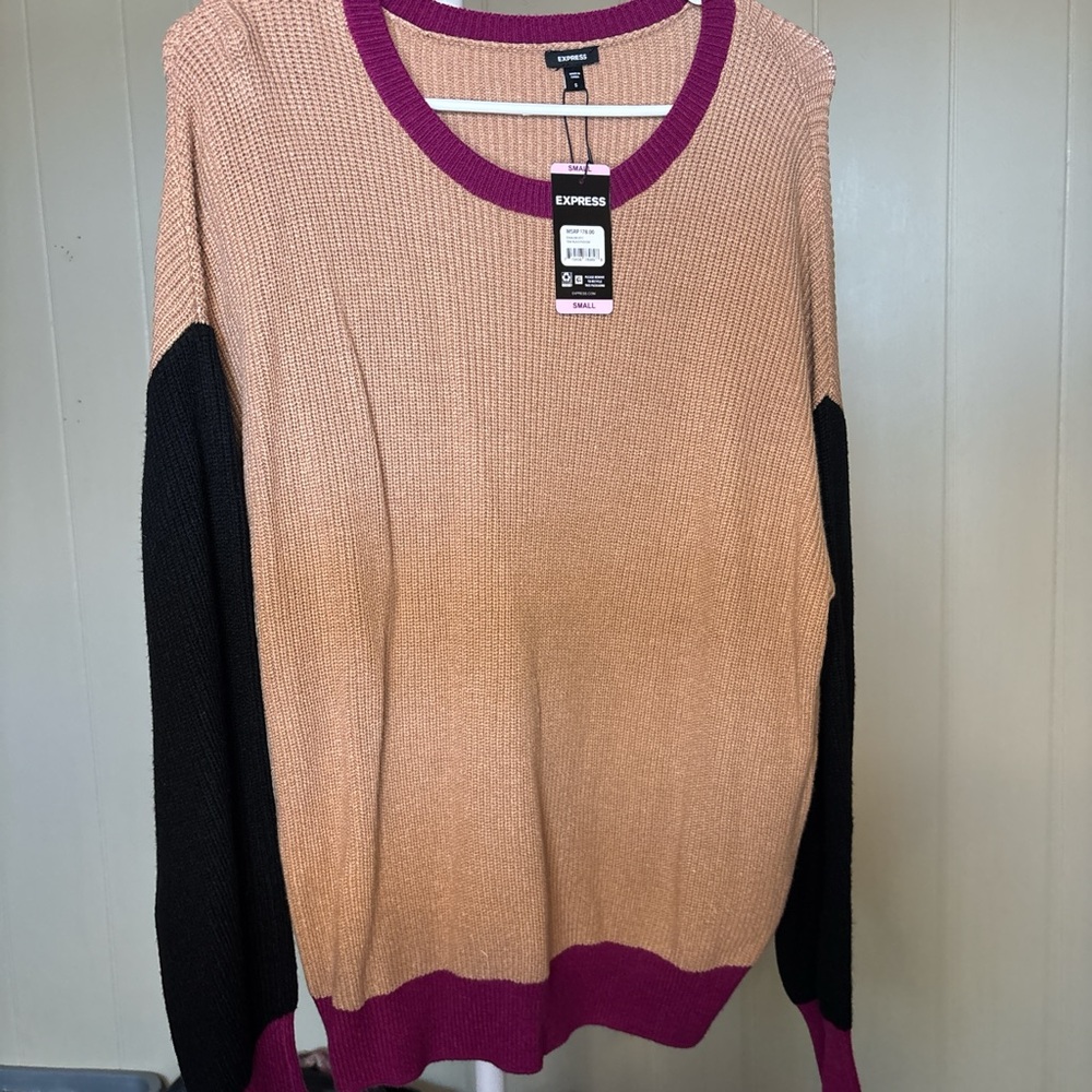 Express Colorblock Sweater - Fuchsia, Beige, Black